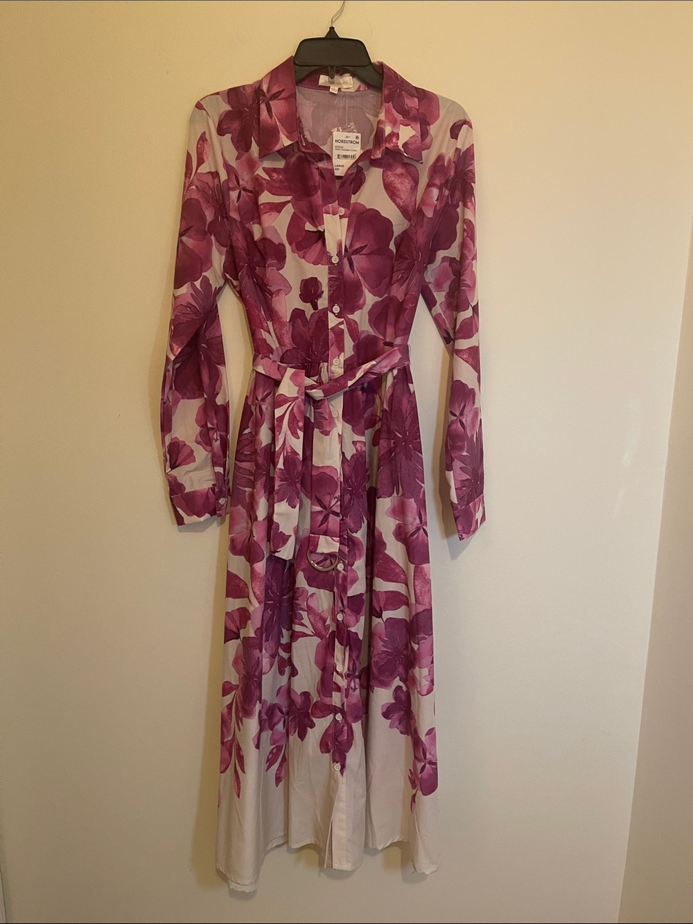 Flying Tomato Floral Purple Tie-Waist Midi Shirt Dress Size L